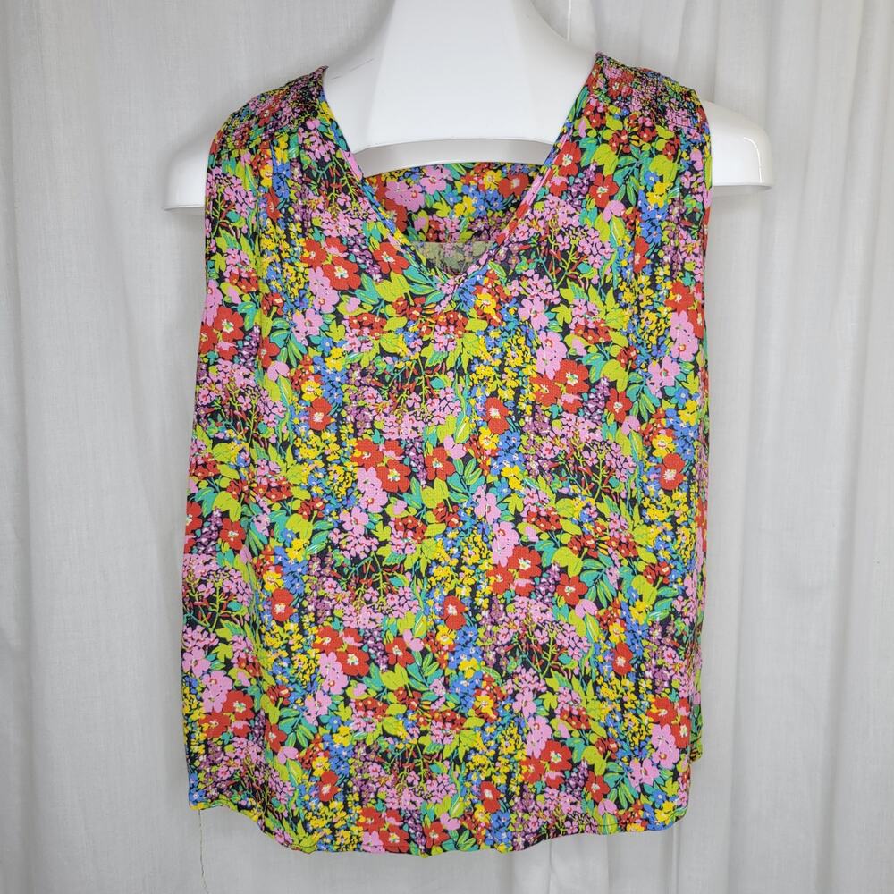 Rose & Rhyme Vibrant Floral Print w/ Rouching at Shoulders, L